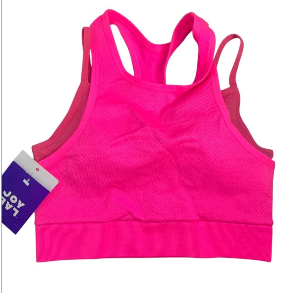 JoyLab women's bra Seamless Double Layer High Neck Stretch Neon Pink XS
